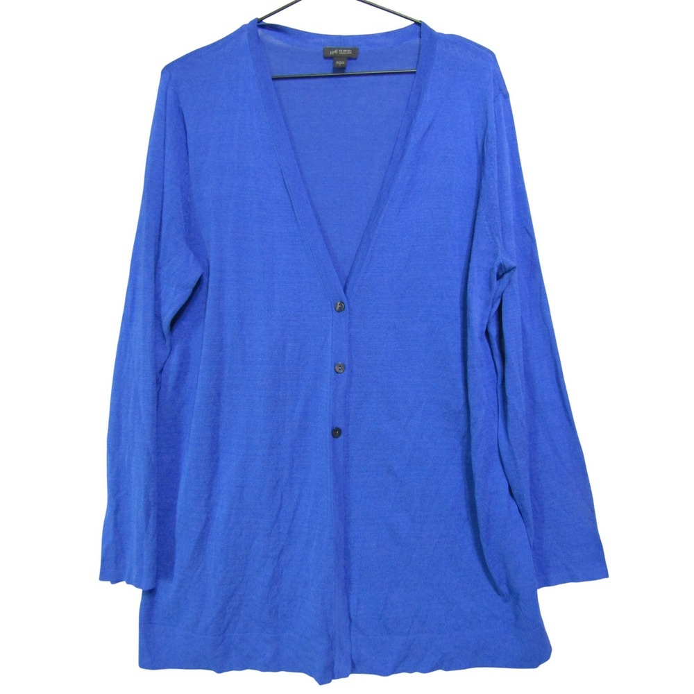 J. Jill Wearever Cardigan Womens Large Blue Good Longline Cotton Viscose V-Neck